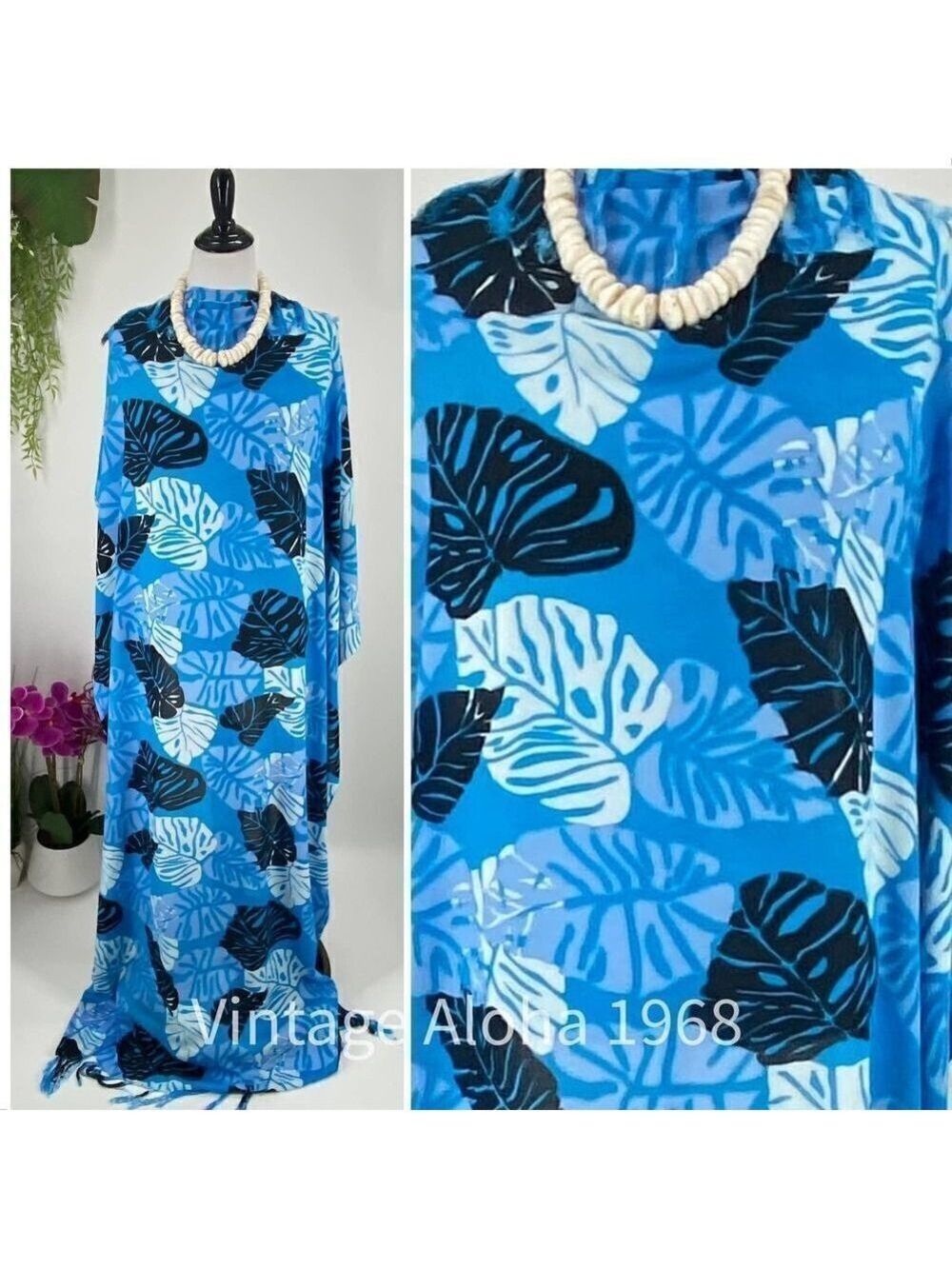 Turquoise Blue/Black Monstera SARONG Pareo Lavalava Beach Wrap Skirt SummerScarf